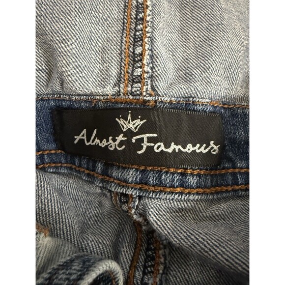 Almost Famous Women Junior Sz 9 Blue Distressed Denim Bib Overalls Grunge Boho - Picture 8 of 12